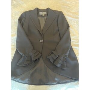 Moshita Couture Womens Black Ruffled Sleeve Tailored Dressy Blazer Jacket